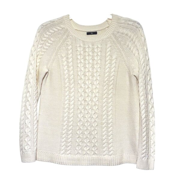 Y2K Gap Cable Knit Sweater Long Sleeves Crew Neck Fisherman Ivory Cozy Chunky - Picture 2 of 5